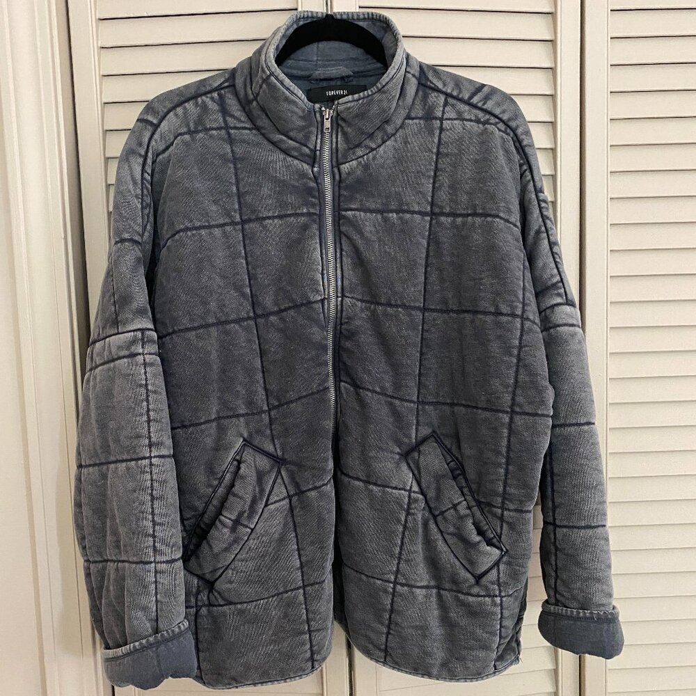 Forever 21 Quilted Oversized Washed Gray Jacket Women's Size Small